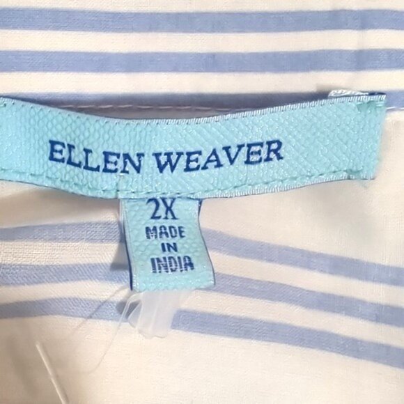 Ellen Weaver 2X Swim Cover Up Shirtdress Roll Tap Sleeves Blue White Stripes - Picture 5 of 6